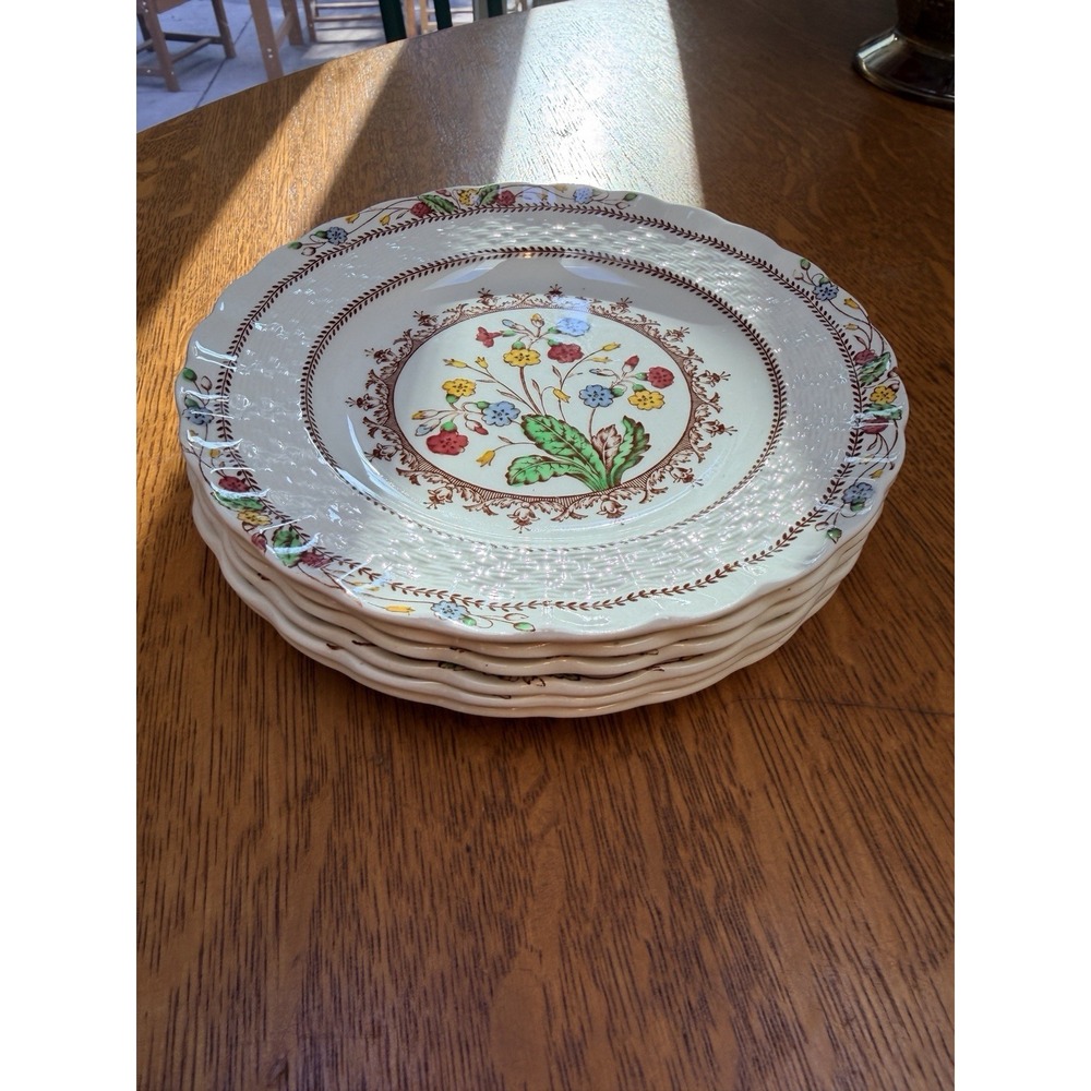 Set Of 6 Vintage Spode Cowslip 6.5" Dessert Plates MINT